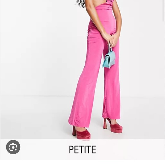 Flounce London Petite satin cut out flared jumpsuit in hot pink ASOS UK size 12 - Picture 2 of 5